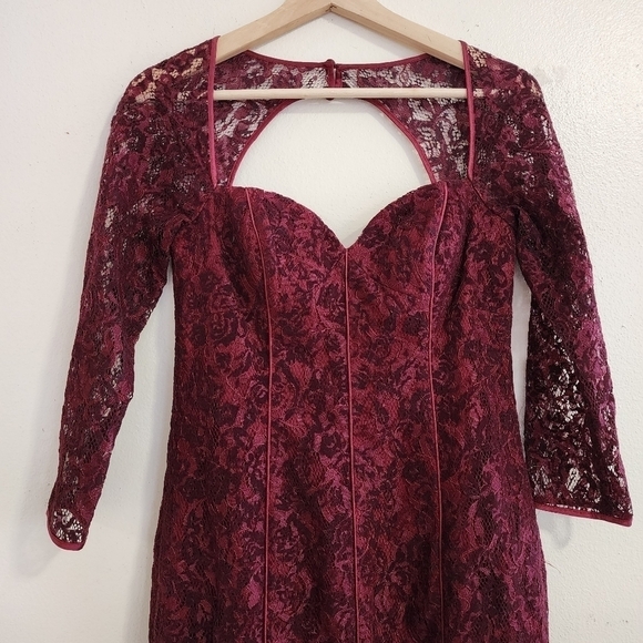 NWT Aidan Mattox Red Burgundy Lace Dress Size 4 - Picture 7 of 14